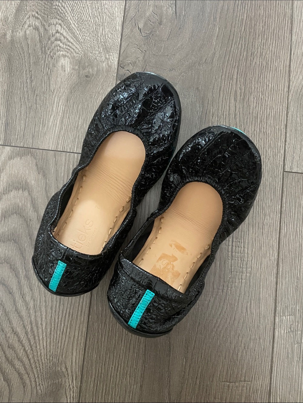 Tieks Obsidian Black Croc Patent Ballet Flats Sz:7